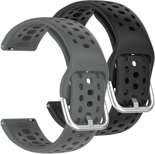 KUSINHOKA Armband für Amazfit Active 2/Active 2 Square, [2 Stück] Weiche Silikon Wasserdichtes Uhrenarmband, Verstellbares Schnelle Demontage Ersatzarmband Strap, Grau + Schwarz