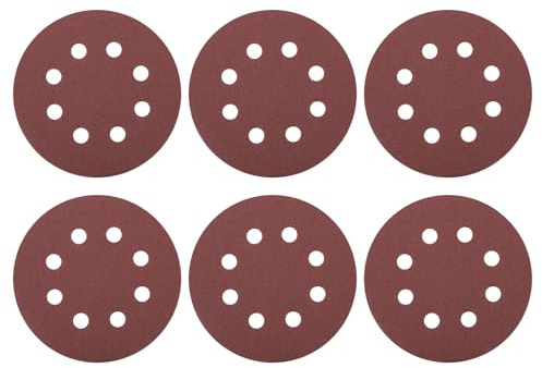 sourcing map 20 Pcs 125mm (5 Inch) Sanding Discs, 120 Grit Hook and Loop Sandpaper, 8-Hole Aluminum Oxide Orbital Sander Sandpaper for Woodworking Automotive Metal Polishing, Red