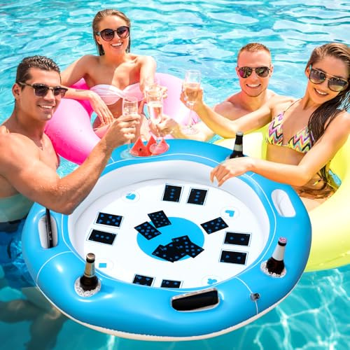 Honeydak Large Floating Game Table for Pool, 40 x 40 Inflatable Floating Table, Pool Accessories Hot Tub Tray, Food Drink Holder Cooler Containers for Summer Beach Party