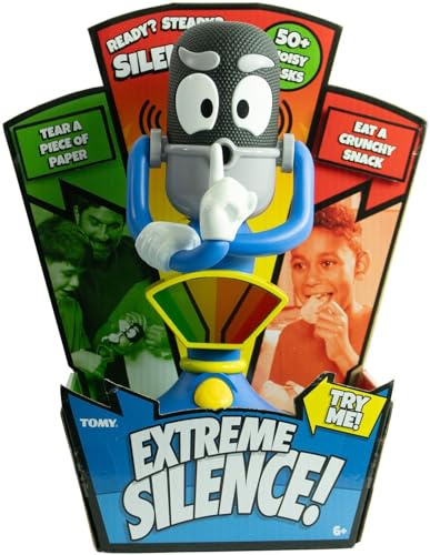 TOMY Extreme Silence Partyspiel, leises Geschicklichkeitsspiel für Kinder und Familien, Geräuschsensor, 50 Aufgabenkarten, eigene Herausforderungen erstellbar, ab 6 Jahren, 2+ Spieler