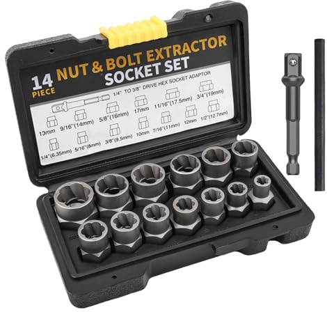 15-teilige Mutter-Entferner-Set, Schraubenextraktionssatz, linke Abzieher-Set, Mutter Sprinkler Abzieher Set für Muttern, Schrauben und Bolzen (6,35–19 mm)