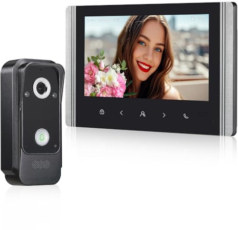 QttyElok Wired Video Intercom System 1080P HD Video Doorbell 7 Inch IPS Color Screen, 2 MP Video Camera IR Night Vision with Monitor, Support Two-way Intercom, Unlocking, Recording