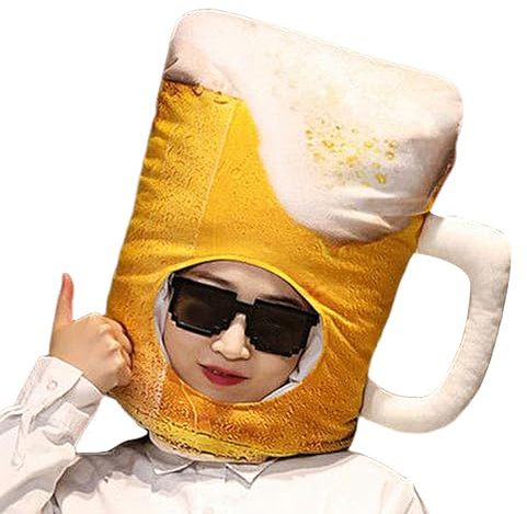 Djowyh Jarra de cerveza sombrero, divertida jarra de cerveza, disfraz para adultos, ligero disfraz de cosplay para bar, Halloween, carnaval, escenario, mascarada, fotografía, Oktoberfest, para
