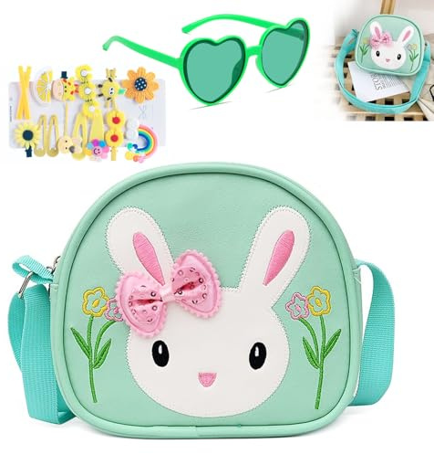 dogmoon Teenager Kaninchen Tasche, Handtasche Prinzessin mit 1 Stück Brille und 14 Stück Haarklemmer, Teenager Hase Geldbörse PU Leder Prinzessin Mini Handtasche