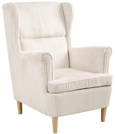 Beliani Gemütlicher Ohrensessel Cord Hellbeige gepolstert mit Armlehnen Holzbeinen Abson
