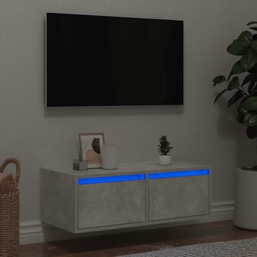 Fangmaliuyun TV-Schrank mit RGB-LED Betongrau 75x35,5x25 cm aus Holzwerkstoff Modernes Design & Robustes Lowboard für Wohnzimmer Schlafzimmer Büro
