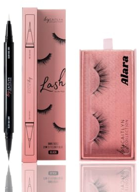 By Caitlyn 2-in-1 Lash Glue Eyeliner Pen (Black Shade) & Luxury Vegan Lashes (Alara Style) Bundle