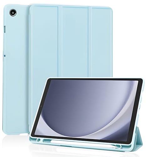 Techsuit für Samsung Galaxy Tab A11 und A9 Hülle mit Stifthalter, Dreifach Ständer, Schlankes Design, Anti Fingerabdruck, Präzise Aussparungen, Flex Trifold Series, Himmelblau