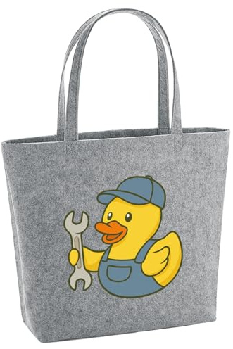 Huuraa Filzshopper Quietscheente Kfz-Mechatronik Comic Gummiente 22 Liter Grey Melange Filztasche Geschenkidee