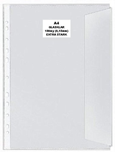 50x A4 Dokumentenhülle GLASKLAR GLATT Prospekthülle MIT KLAPPE 150my extra Stark DOKUMENTENECHT, RECYCELBAR