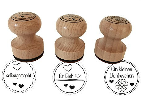 ewtshop® Stempel 3er Set Ein kleines Dankeschön, selbstgemacht, ...für Dich, 3 cm Durchmesser, Holzstempel