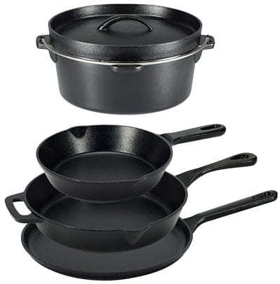 Amazon Basics Pre-Seasoned Cast Iron 5 Count Cookware Set, Black