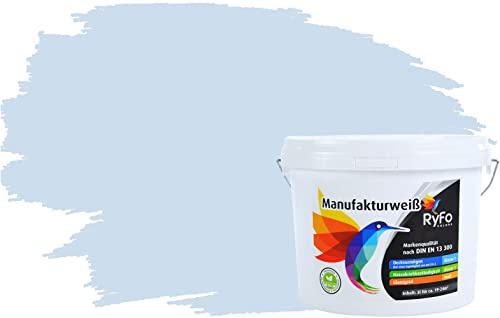 RyFo Colors Bunte Wandfarbe Manufakturweiß Wolkenblau 3l - weitere Blau Farbtöne und Größen erhältlich, Deckkraft Klasse 1, Nassabrieb Klasse 1
