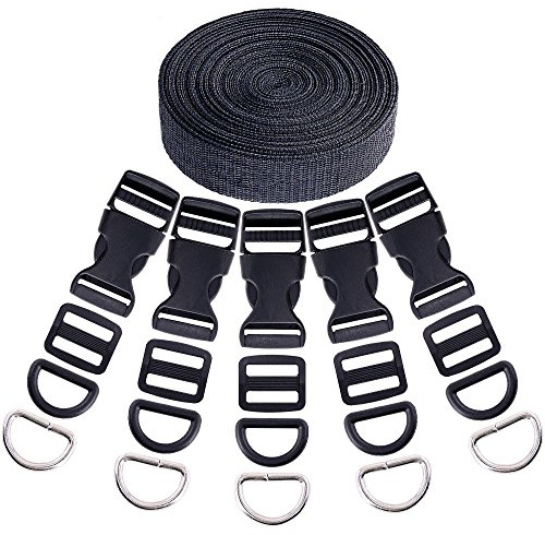 Swpeet 41Pcs 4/5 Inch DIY Making Bag Kit, Including Flat Side Release Buckles and Tri-glide Slides and D Rings with 1 Roll 5 Yards Nylon Webbing Straps for DIY Making Luggage Strap, Pet Collar