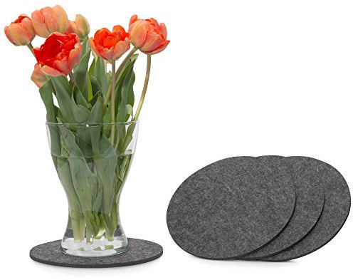 FILU Filzuntersetzer rund 25cm 4er Pack (Farbe wählbar) dunkelgrau - Untersetzer aus Filz für Tisch und Bar als Glasuntersetzer/Getränkeuntersetzer für Glas und Gläser grau