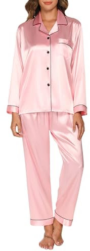 GAESHOW Ensemble de Pyjama pour Femme en Satin de Soie à Manches Longues pour Toutes Les saisonsGAESHOW Pyjama en Satin de Soie pour Femme