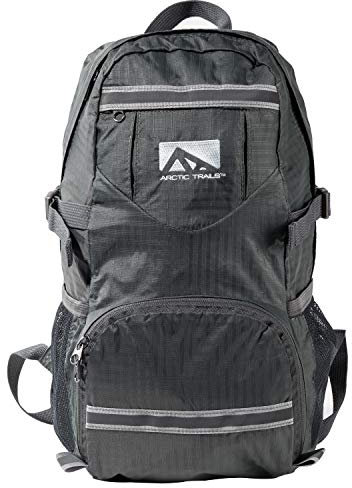 Franklin Sports Arctic Trails Unisex Rucksack, leicht, verstaubar, robust, für Reisen, Wandern, Tagesrucksack, Outdoor, kompaktes Design, Grau, Einheitsgröße