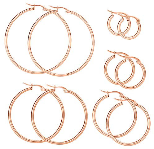 Mannli - Set di orecchini in acciaio inossidabile ipoallergenici, per donne e ragazze, color oro, oro rosa e Acciaio inossidabile, colore: 03.rose Gold, cod. HoopEarrings03
