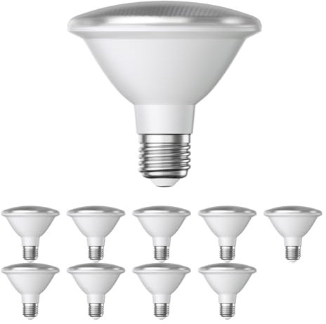 ledscom.de 10 Stück E27 LED Leuchtmittel, PAR30 kurzer Hals, warmweiß (2700 K), 12,9 W, 994lm, 42°, Reflektorspiegel (silber)