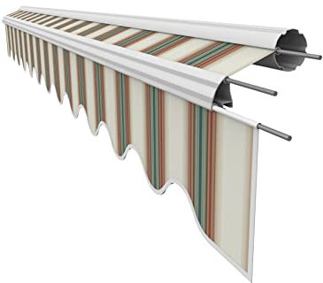 VANA Markisenstoff mit Volant für 4 x 3 m Markisen Ersatzstoff Markisentuch Bespannung Sonnenschutz fertig genäht Maß Tuch 3,83 x 3 m Volant 3,83 x 0,21 m Design SPD041