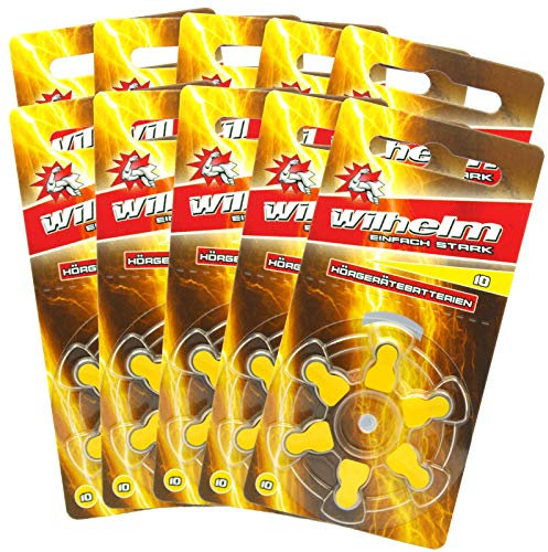 60 x Wilhelm Hörgerätebatterien Typ 10 gelb Hörgerätbatterie PR70 ZL4 1,4/1,45 V