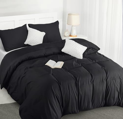 Utopia Bedding Bettwäsche 200x200 Set - Mikrofaser Bettbezug 200x200 cm + 2 Kissenbezüge 50x75 cm - Schwarz