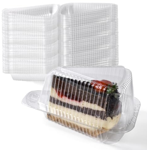 Fit Meal Prep 50 Pack Cake Slice Plastic Containers with Lids - Single 5 Clear Medium Dome Hinged Lid Cheesecake Container, Pie, Food Box, Take Out Togo Packaging for Home, Bakery and Cafe Business