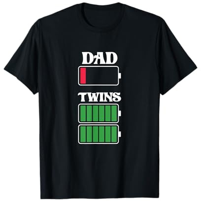 Dad Twins Daddy of Twin Father Twin Dad New Dad Low Battery T-Shirt