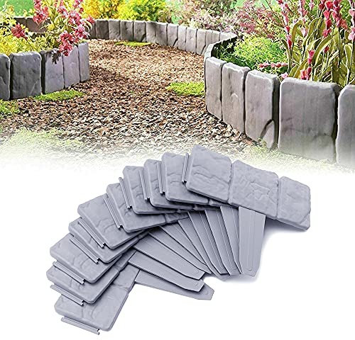UISEBRT 30 Pezzi Bordo per Giardini Grigio 7.5m, Bordo per Prato in plastica, Effetto Pietra, Palizzata per Giardino Bordo Aiuole, Grigio