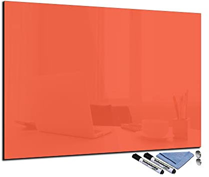 Glas-Magnettafel Orange 70x100 cm Whiteboard Wand Beschreibbar Magnetisch Pinnwand Küche Office Büro mit Zubehör Wochenplaner Abwischbar Deko Memoboard Tafel
