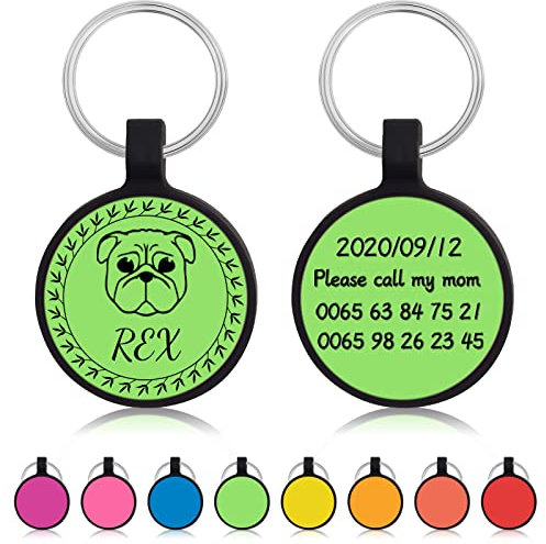 Uiopa 2pzs Chapa Perro Grabada, Silicona Ronda Chapas Personalizadas, Silenciosa Placa Identificativa Etiquetas de Identificación para Collar Cachorro Gato (Verde)