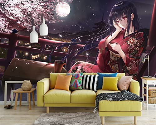 Schöne Sakura Mädchen Tapete Benutzerdefinierte 3D Tapeten Japanische Anime Fototapete Wandbild Mädchen Kind Schlafzimmer Cosplay Cartoon 350cm (L) × 245cm (H)