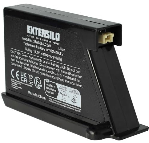 EXTENSILO Akku kompatibel mit LG Hom-Bot VR5904KL, VR5906KL, VR5907KL, VR5906, VR5906LM, VR5903LVM Staubsauger Schwarz (3400 mAh, 14,4 V, Li-Ion)