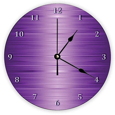 Funlucy Orologio da parete decorativo silenzioso, senza ticchettio, elegante, viola, rotondo, moderno, in legno, per camera da letto, soggiorno, casa, ufficio, scuola, decorazione artistica da parete,