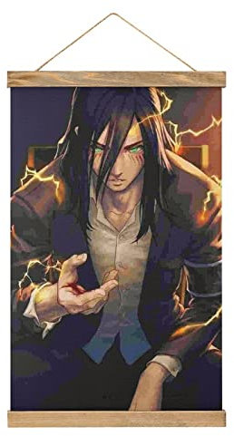 YBEL Attack On Titan Anime Scroll-Poster Stoffbild Kunst Holz DIY Rahmen Hängender Druck Aufhänger für Raumdekoration Öl Leinwand Kit Geschenk