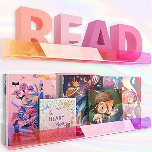 RORKIM Schillerndes Acryl-Bücherregal für Kinder, Wandmontage, Bücherregale für Kinderzimmer, Kinderzimmer, Kleinkinder, Klassenzimmer (2 Packungen)