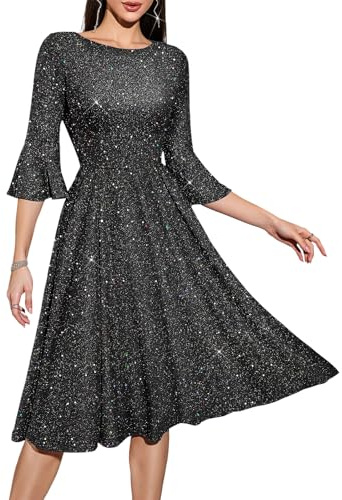 HomRain Womens Glitter Formal Dress Long Sleeve Knee Length Cocktail Dresses for Women Evening Party Glitter-Black 3XL