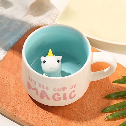 LOZACHE 3D Unicorn Coffee Mug Cup, 12oz Funny Cartoon Animal Handmade Figurine Milk Tea Cup, Xmas Birthday Gifts for Friends Kids Girls Wife Grandma Auntie (Unicorn)