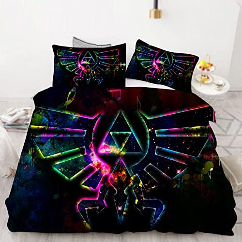 Bfrdollf Zelda Bettwäsche 135x200 Zelda Spiel Cartoon Game Bettbezug Set Weiche 3D Druck Mikrofaser Geeignet Für Jungen Mädchen Kinder (11,Single 135 X 200 cm)