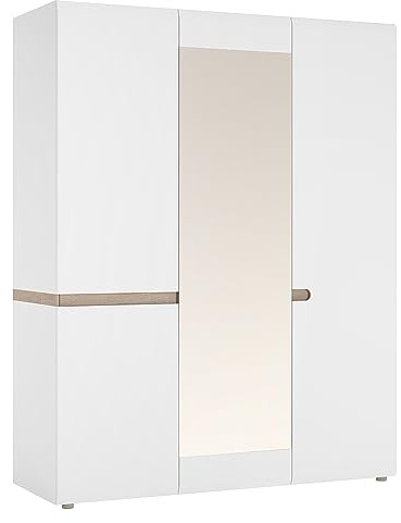 Lomadox Kleiderschrank 3-türig in weiß Hochglanz mit Trüffel Eiche Nb., B/H/T ca. 164/209,5/59 cm