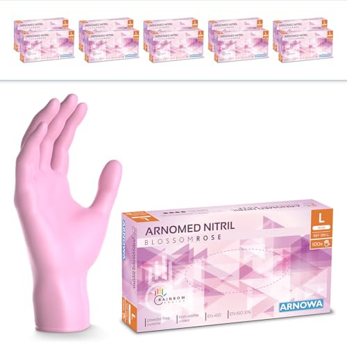 1000 Stück (10x100) ARNOMED Einweghandschuhe Rosa, Einmalhandschuhe L, Nitril Handschuhe Einweg, Nitrilhandschuhe puderfrei, Gummihandschuhe Einweg, Schutzhandschuhe, Handschuhe Nitril in XS, S, M, L
