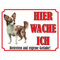 INDIGOS UG - Chihuahua - Schild bedruckt - Hier wache ich - Aluverbundplatte weiß - ab 20x15 cm - Spruch - Deko Geschenkidee für Ihren Hund - Zaun - Türschild