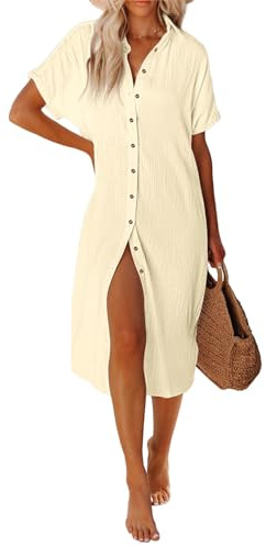 UMIPUBO Vestido Playa Mujer Camisolas y Pareos Largo Traje de Baño Bikini Cover Up Falda de Playa de Botones Verano Vestido de Bikini