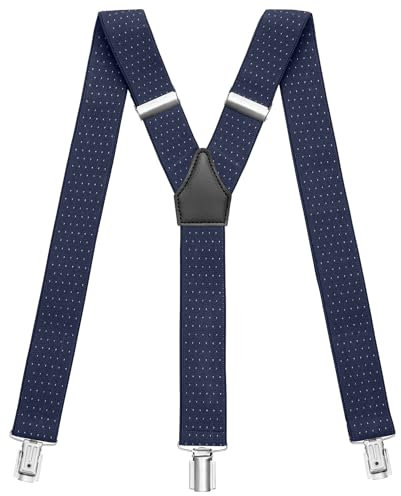 Sencillo Herren Hosenträger mit Starken Clips Y-Form Dunkelblau Punkte