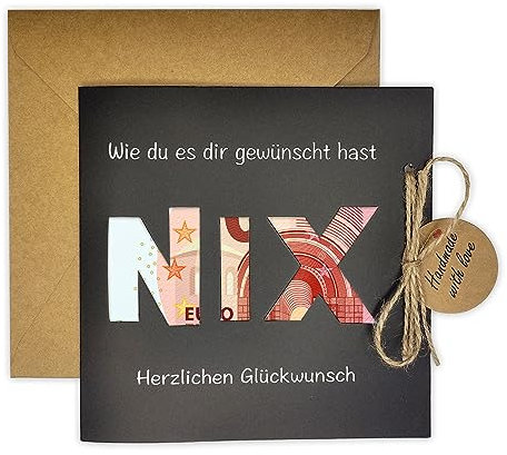 Geldgeschenk Verpackung mit Umschlägen für alle die Sich Nichts wünschen, NIX Geschenk für Geburtstag Reisen Urlaub Hochzeit Weihnachten - Originelle Lustige Geschenke für Männer und Frauen