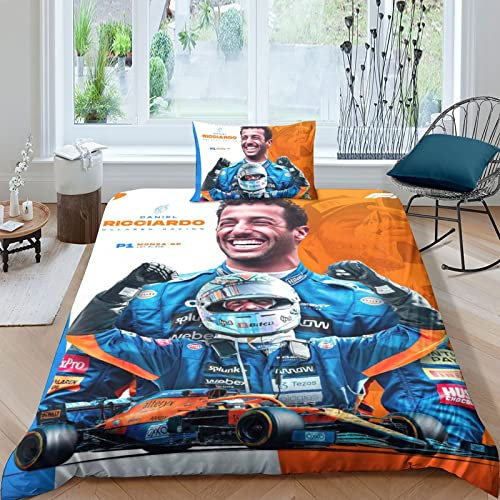CIFEAR F1-Rennen Bettwäsche-Set, 3D Drucken F1-Fahrer, Set Mit Kissenbezug Und Bettbezug, Bettwäsche, Zipper Öffnen Und Schließen, Geschenke Für Kinder Single(135x200cm)