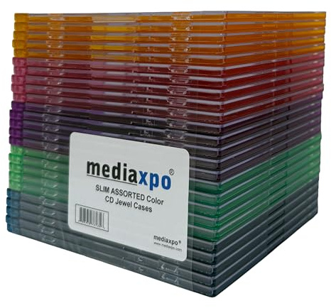 mediaxpo Slim Jewel Cases for CD and DVD - Multi-Color Colored Jewel Case - Keep Your Discs Safe and Secure (Pack of 25)