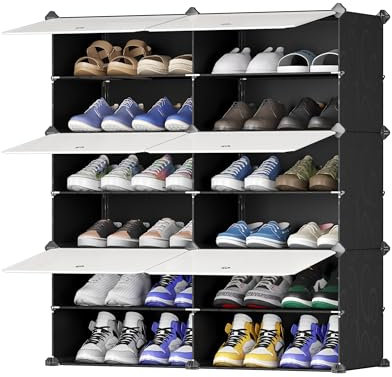 JOISCOPE Schuhregal,Tragbare Schuhaufbe wahrungsregal, DIY Kunststoff Staubdichtes Schuhschrank, Schuh-Organizer Für Flur, Schlafzimmer Wohnzimmer, Eingang, Schwarz und Weiß, 2 * 6