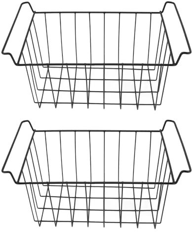 2 Stück Gefrierkörbe für Gefriertruhen, PE-beschichtete Metalldrahtkörbe für Gefriertruhen, Zubehör für die Organisation von Gefriertruhen, Schwarz (L 45 cm x B 24,5 cm x H 20 cm)