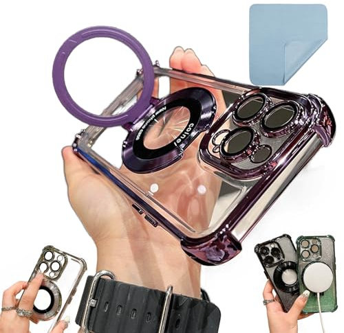 Wowelo Airbag Anti-Fall for iPhone Case with Invisible Ring Stand,Four Corners Air Cushion Anti Drop Magnetic Phone Case for iPhone,Magnetic Phone Case (Purple2,For iPhone14PLUS)